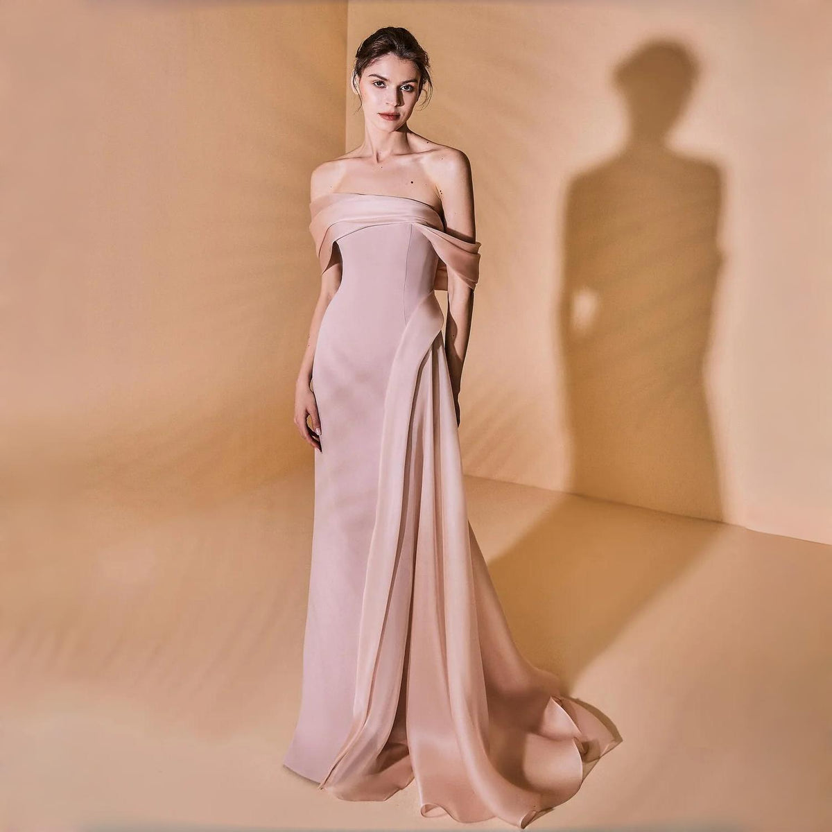 Elegant Pink Off Shoulder Evening Dress with Overskirt SF370