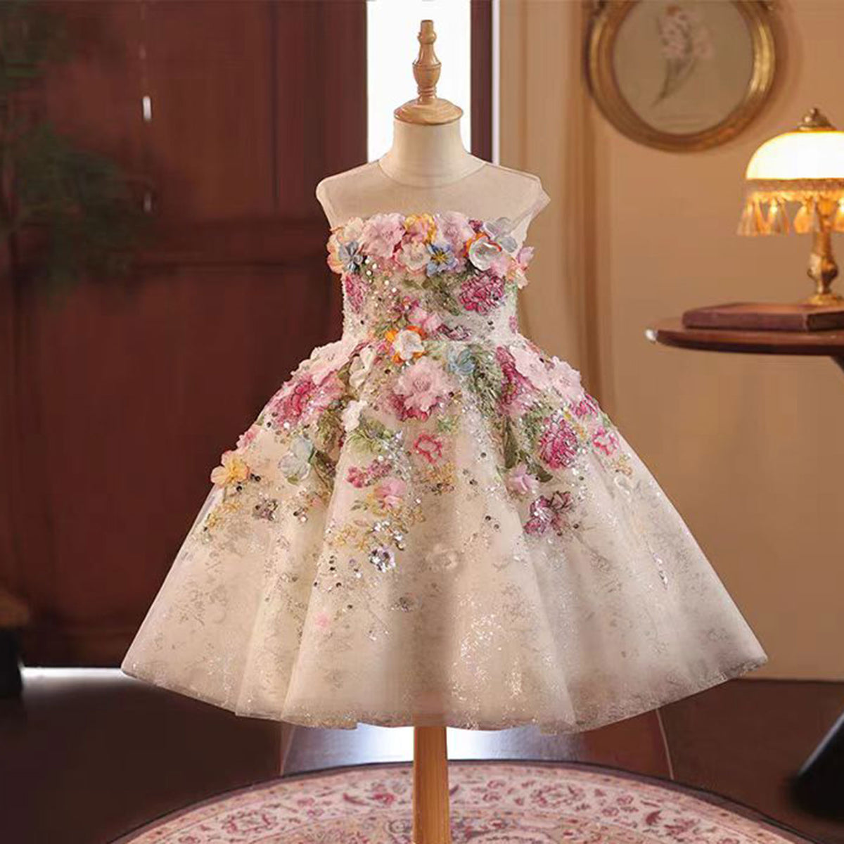 Luxury Floral Flower Girl Dress for Kids Pageant Party J404A
