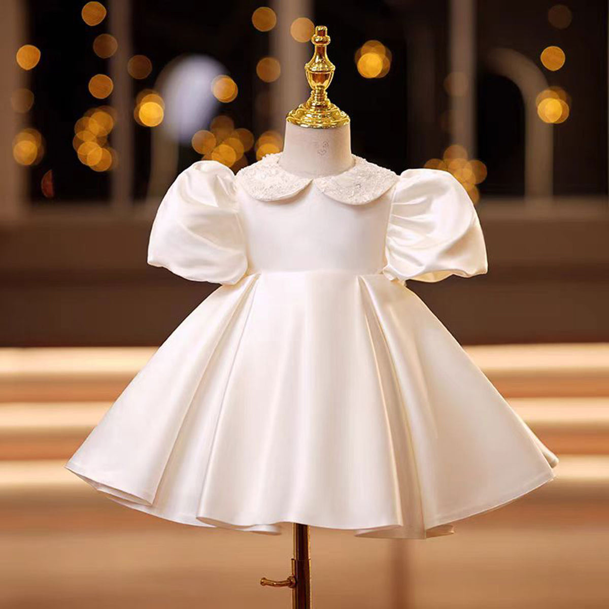 O-Neck Embroidered Satin Flower Girl Dress With Bow J810