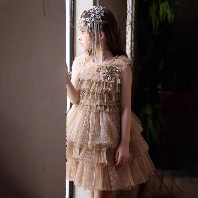 Luxury Shiny Gold A-Line Flower Girl Dresses for Kids J002