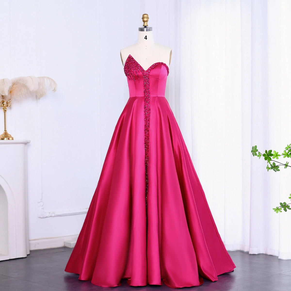Arab Dubai Elegant Crystal Black Strapless Evening Dresses Side Slit SS364
