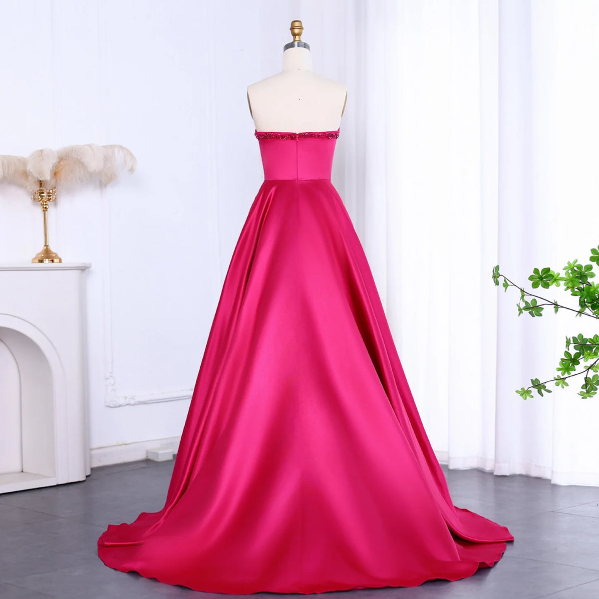 Arab Dubai Elegant Crystal Black Strapless Evening Dresses Side Slit SS364