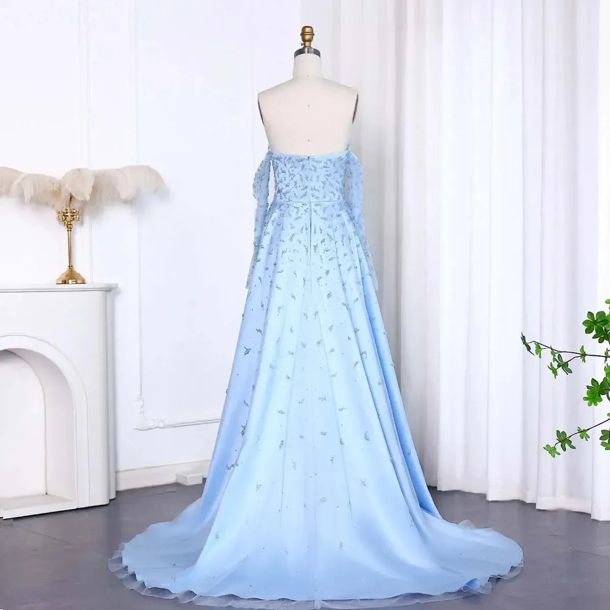 Arab Dubai Evening Dress Silver Gray Woman Wedding Party Prom Formal Gowns SS484