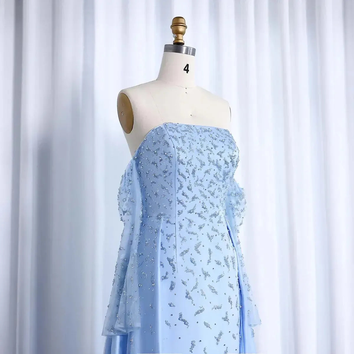 Arab Dubai Evening Dress Silver Gray Woman Wedding Party Prom Formal Gowns SS484