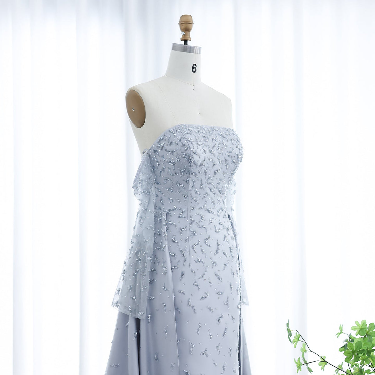 Arab Dubai Evening Dress Silver Gray Woman Wedding Party Prom Formal Gowns SS484