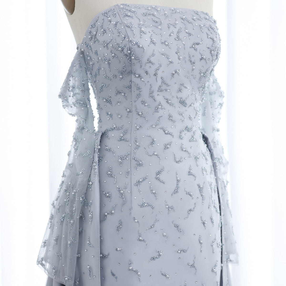 Arab Dubai Evening Dress Silver Gray Woman Wedding Party Prom Formal Gowns SS484