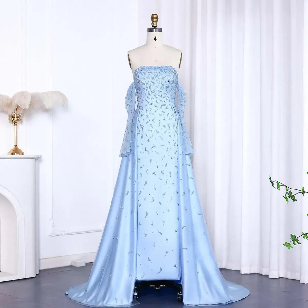 Arab Dubai Evening Dress Silver Gray Woman Wedding Party Prom Formal Gowns SS484