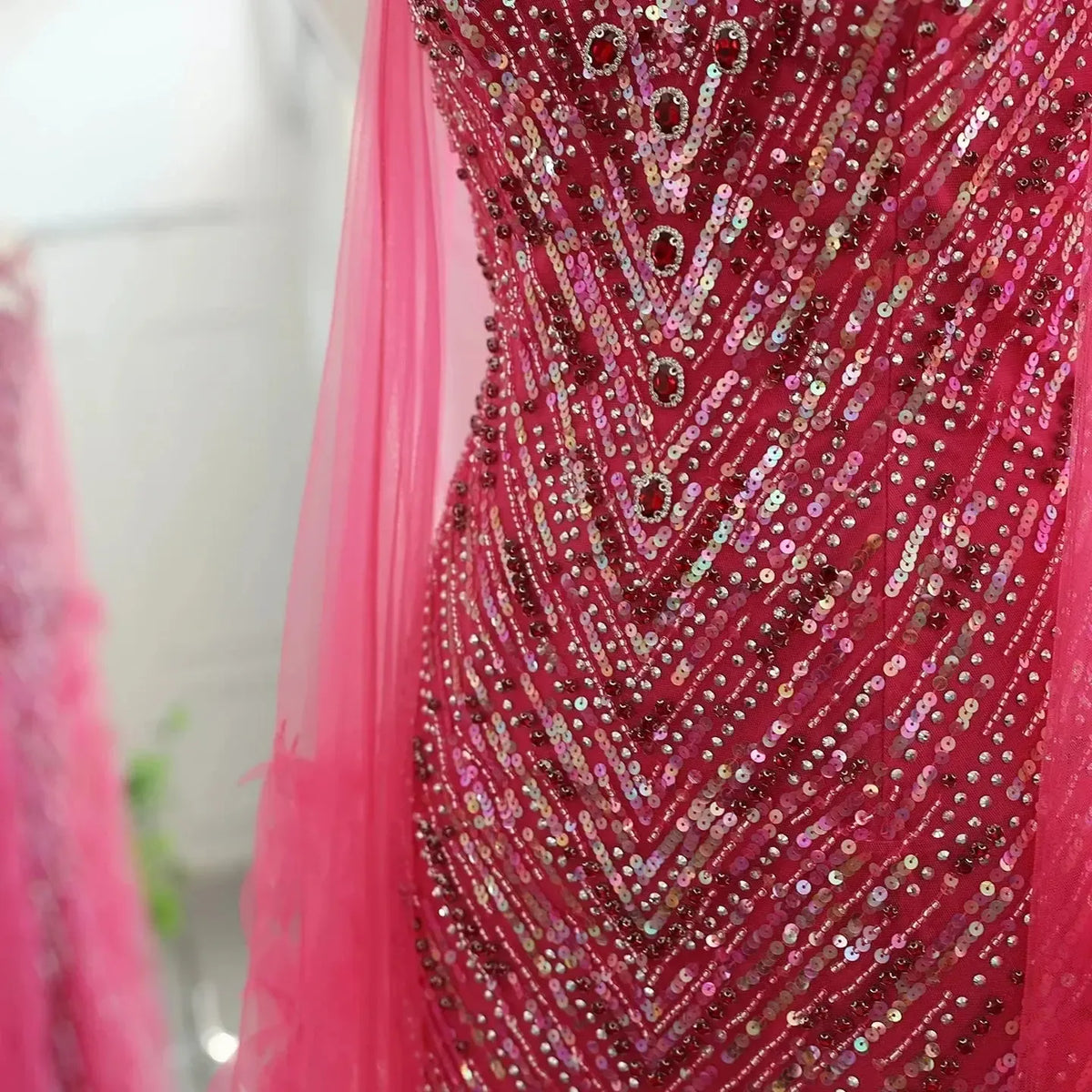 Arabic Fuchsia Mermaid Dubai Evening Dresses with Cape Sleeves Luxury xTurquoise Women Wedding Party Dress SS468