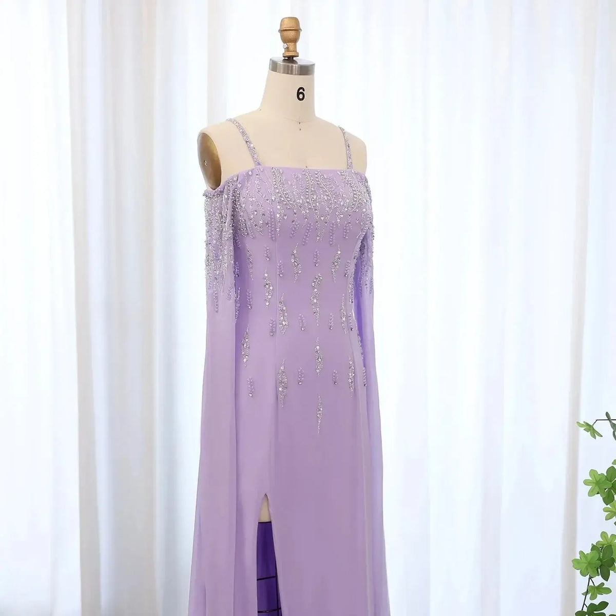 Arabic Lilac Mermaid Evening Dress with Cape Sleeves 2024 Luxury Dubai Beaded Women Wedding Formal Party Gowns SS448