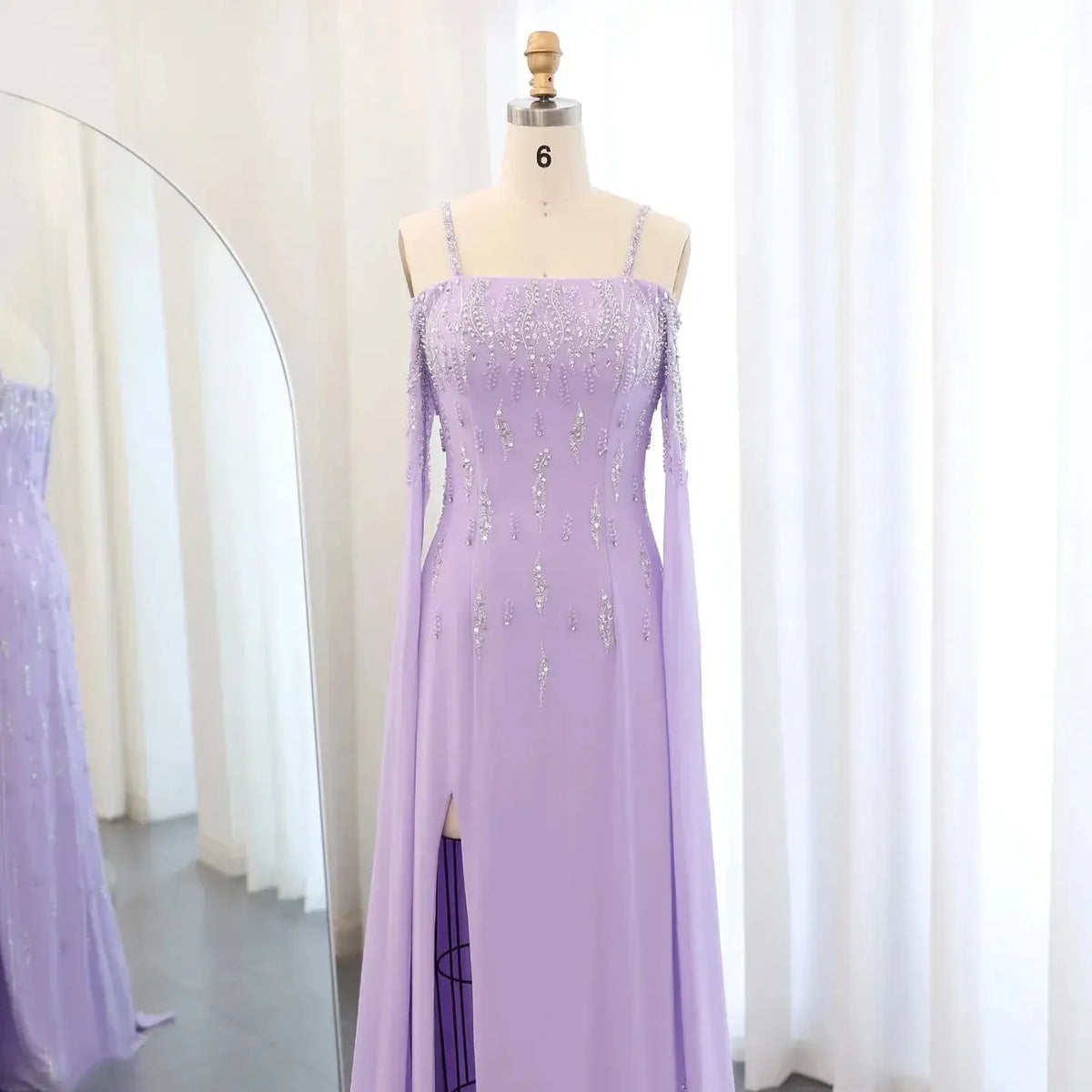 Arabic Lilac Mermaid Evening Dress with Cape Sleeves 2024 Luxury Dubai Beaded Women Wedding Formal Party Gowns SS448
