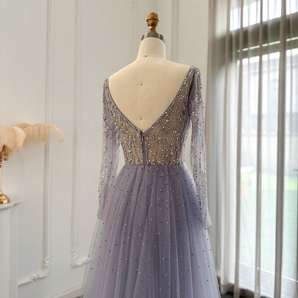 Arabic Lilac Mermaid Overskirt Evening Dresses 2023 Luxury Dubai Long Sleeves Women Wedding Guest Party Gowns SS234