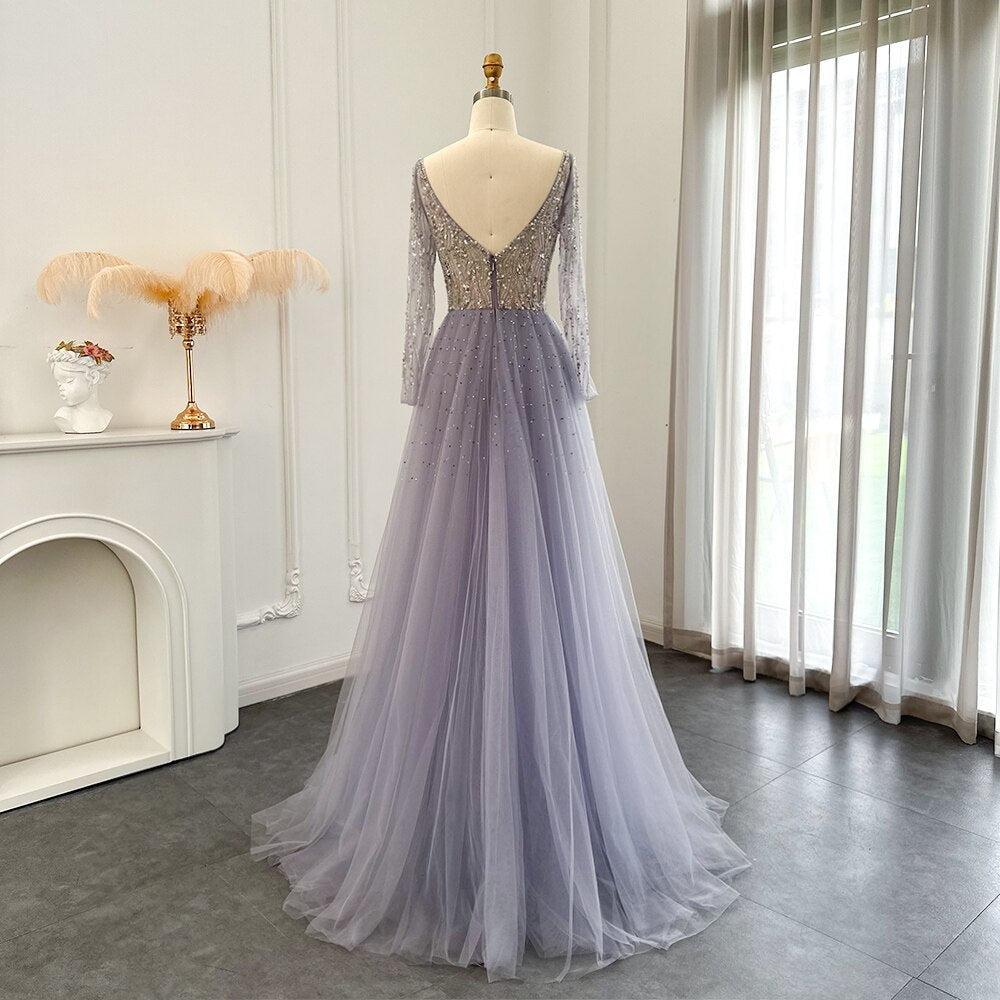 Arabic Lilac Mermaid Overskirt Evening Dresses 2023 Luxury Dubai Long Sleeves Women Wedding Guest Party Gowns SS234