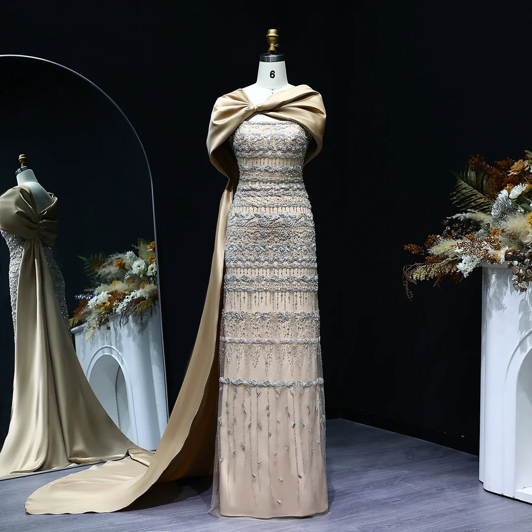 Arabic Luxury Dubai Evening Dress with Cape SS238B