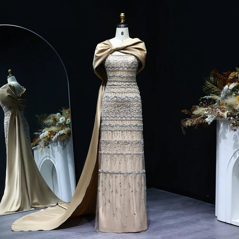 Arabic Luxury Dubai Evening Dress with Cape SS238B