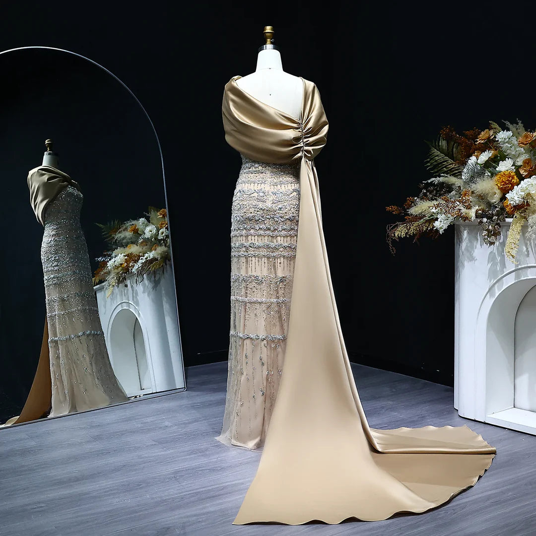 Arabic Luxury Dubai Evening Dress with Cape SS238B