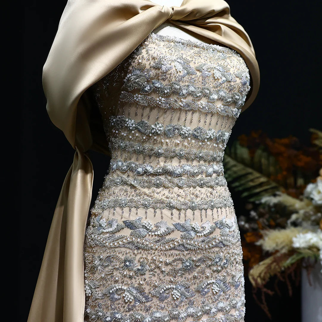 Arabic Luxury Dubai Evening Dress with Cape SS238B