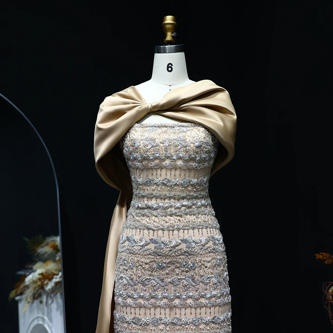 Arabic Luxury Dubai Evening Dress with Cape SS238B