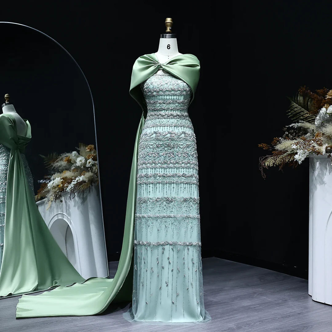 Arabic Luxury Dubai Evening Dress with Cape SS238B