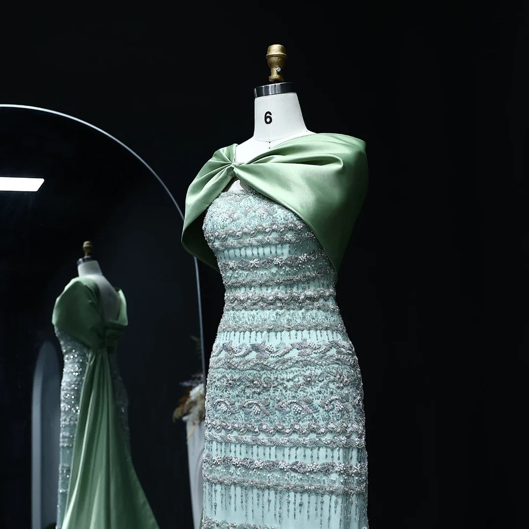 Arabic Luxury Dubai Evening Dress with Cape SS238B