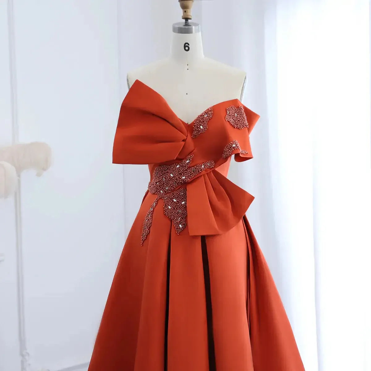 Arabic Orange Satin Dubai Evening Dress SS338