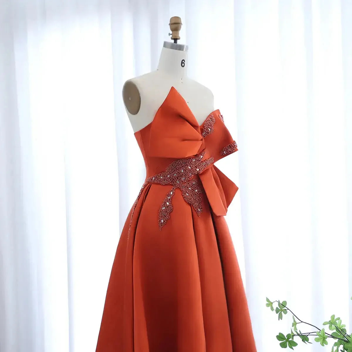 Arabic Orange Satin Dubai Evening Dress SS338