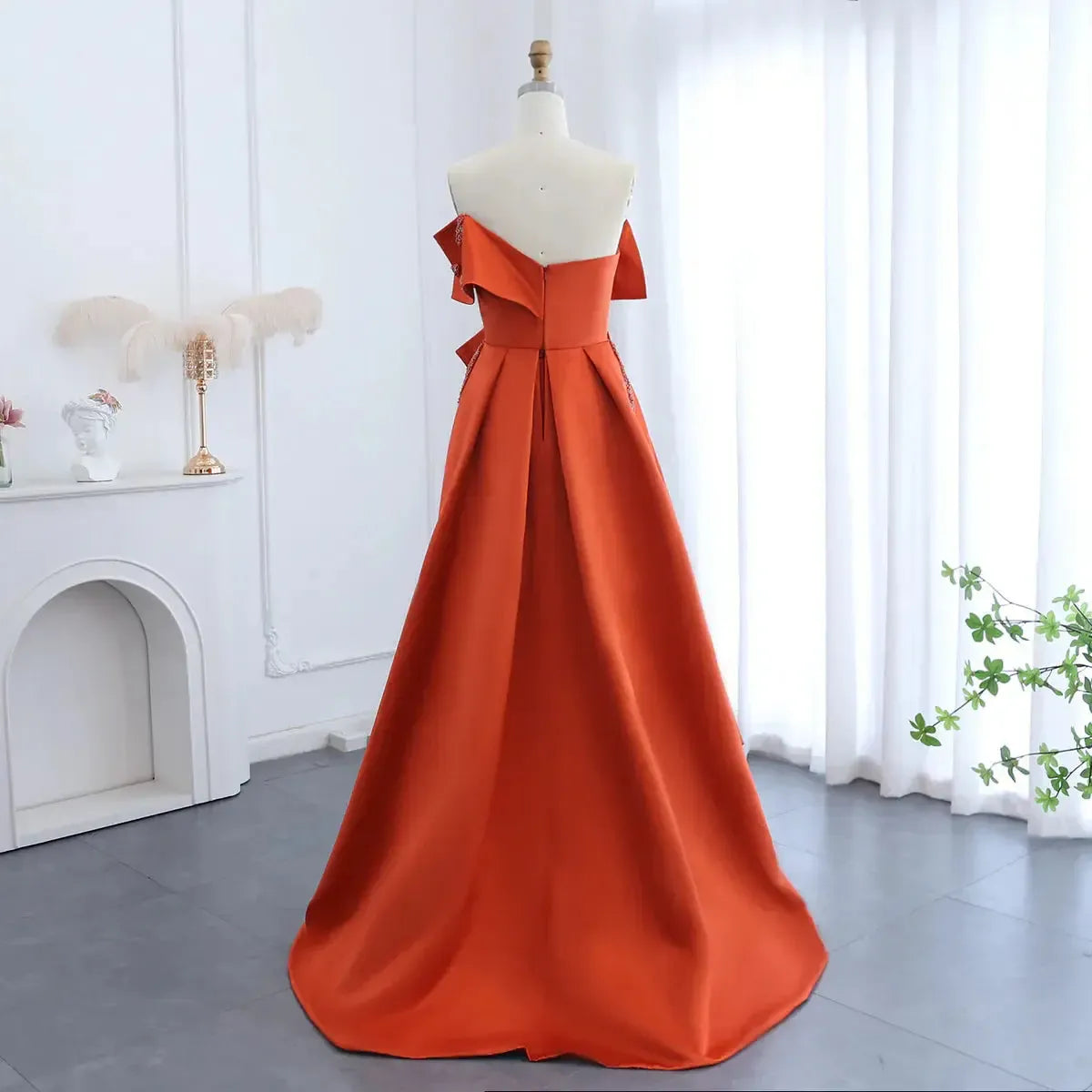 Arabic Orange Satin Dubai Evening Dress SS338