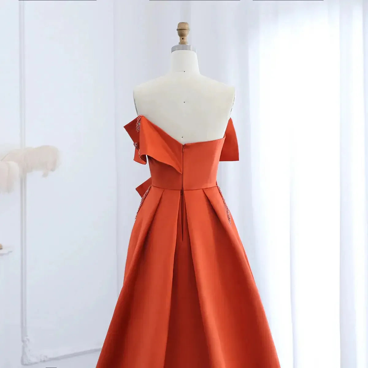 Arabic Orange Satin Dubai Evening Dress SS338