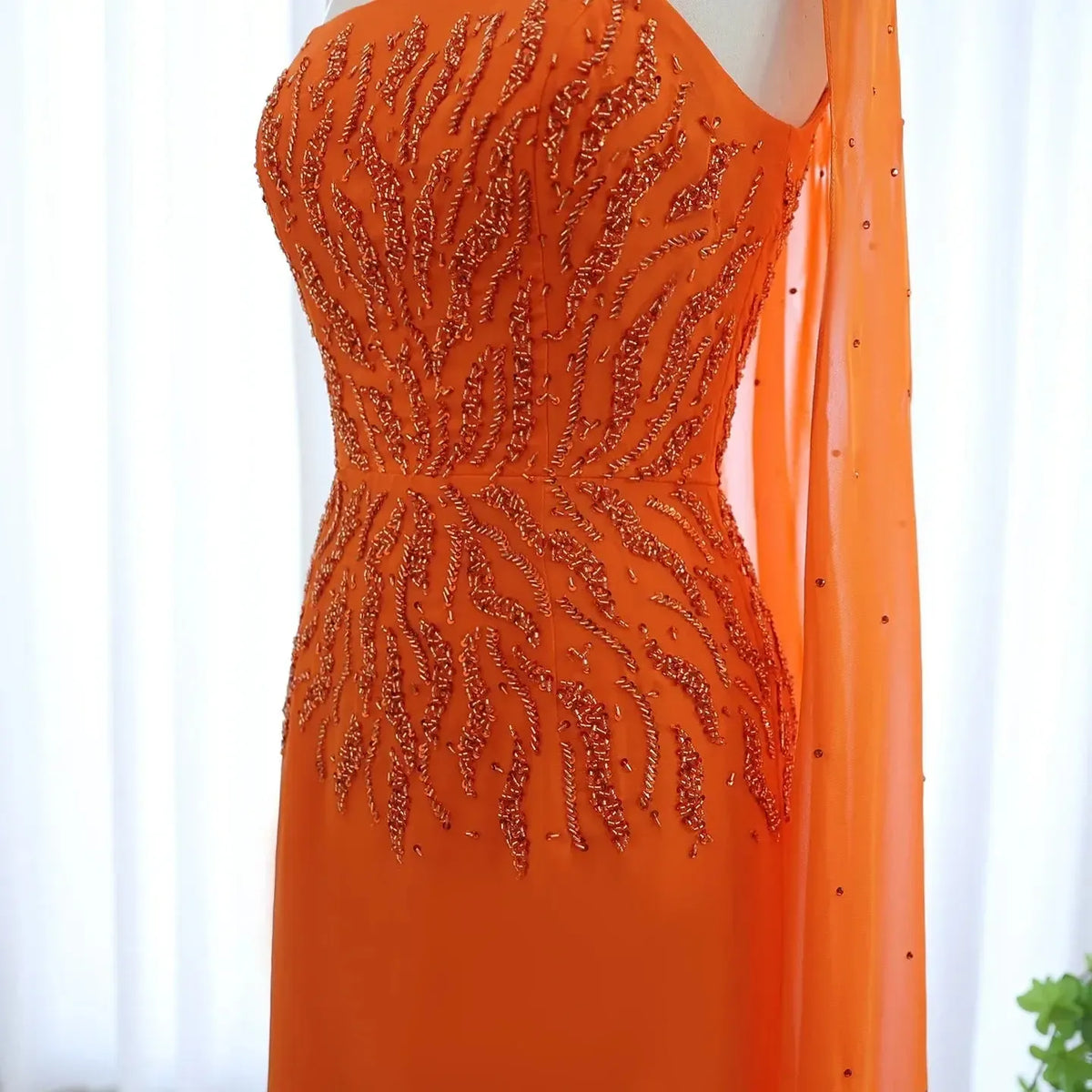Arabic Orange Strapless Evening Dress with Cape Sleeve Women for Wedding Luxury Dubai Formal Party Gowns SS299