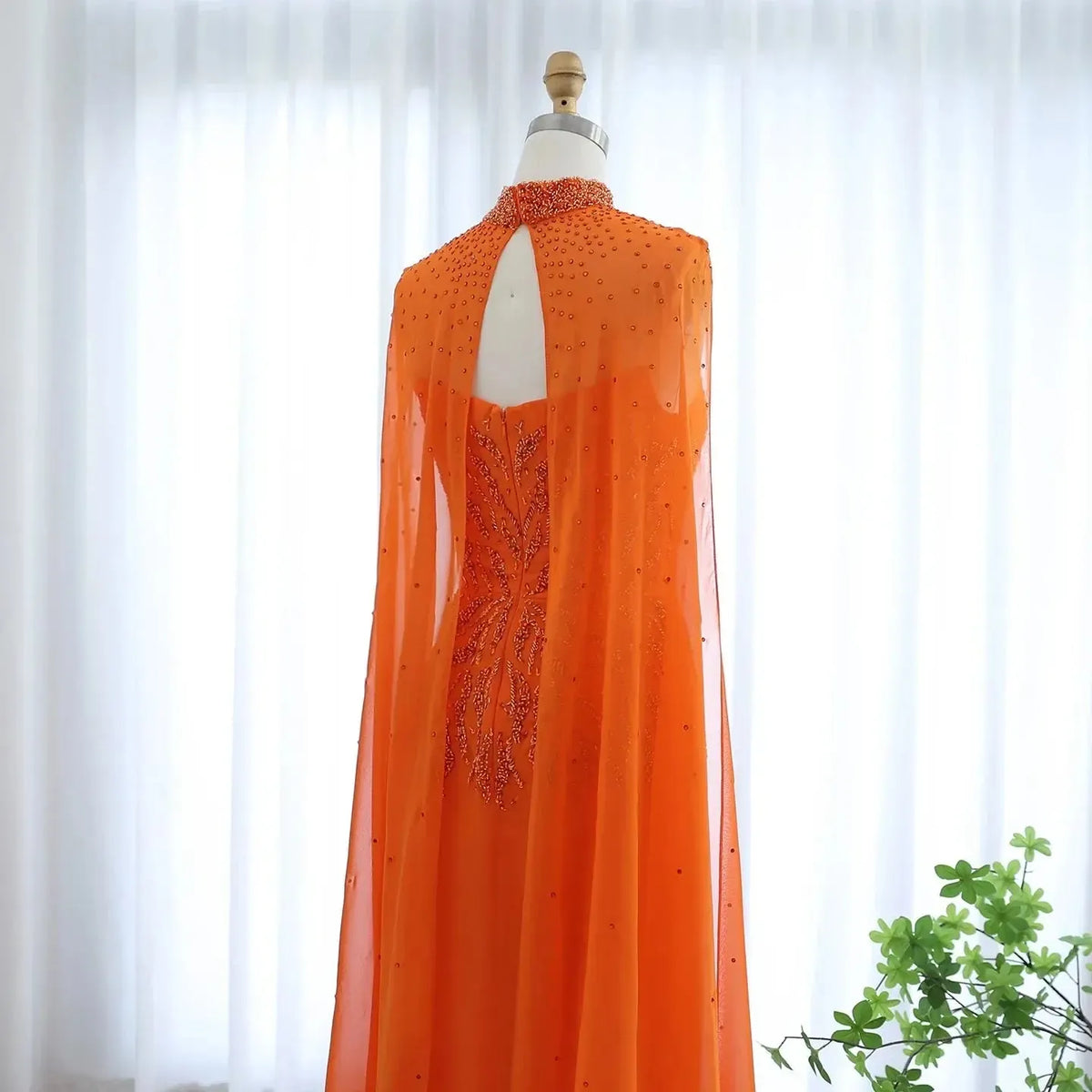 Arabic Orange Strapless Evening Dress with Cape Sleeve Women for Wedding Luxury Dubai Formal Party Gowns SS299