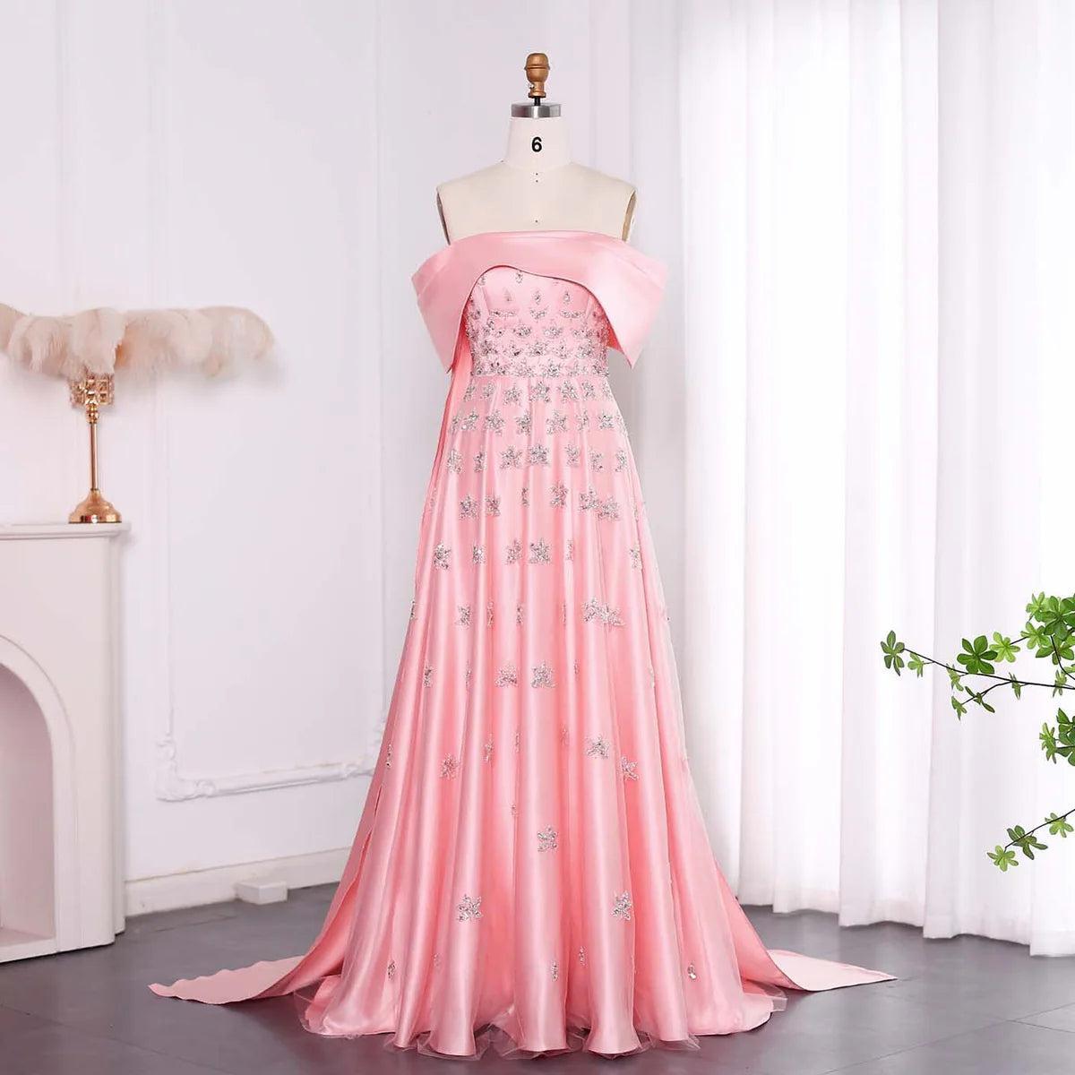Arabic Yellow Satin Luxury Dubai Evening Dress with Cape 2024 Elegant Off Shoulder Women Wedding Party Gowns SS455