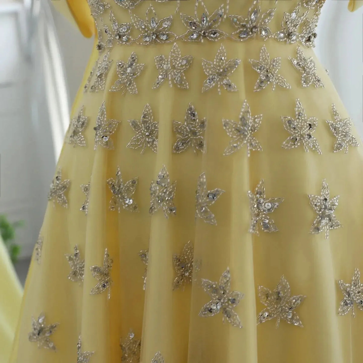Arabic Yellow Satin Luxury Dubai Evening Dress with Cape 2024 Elegant Off Shoulder Women Wedding Party Gowns SS455