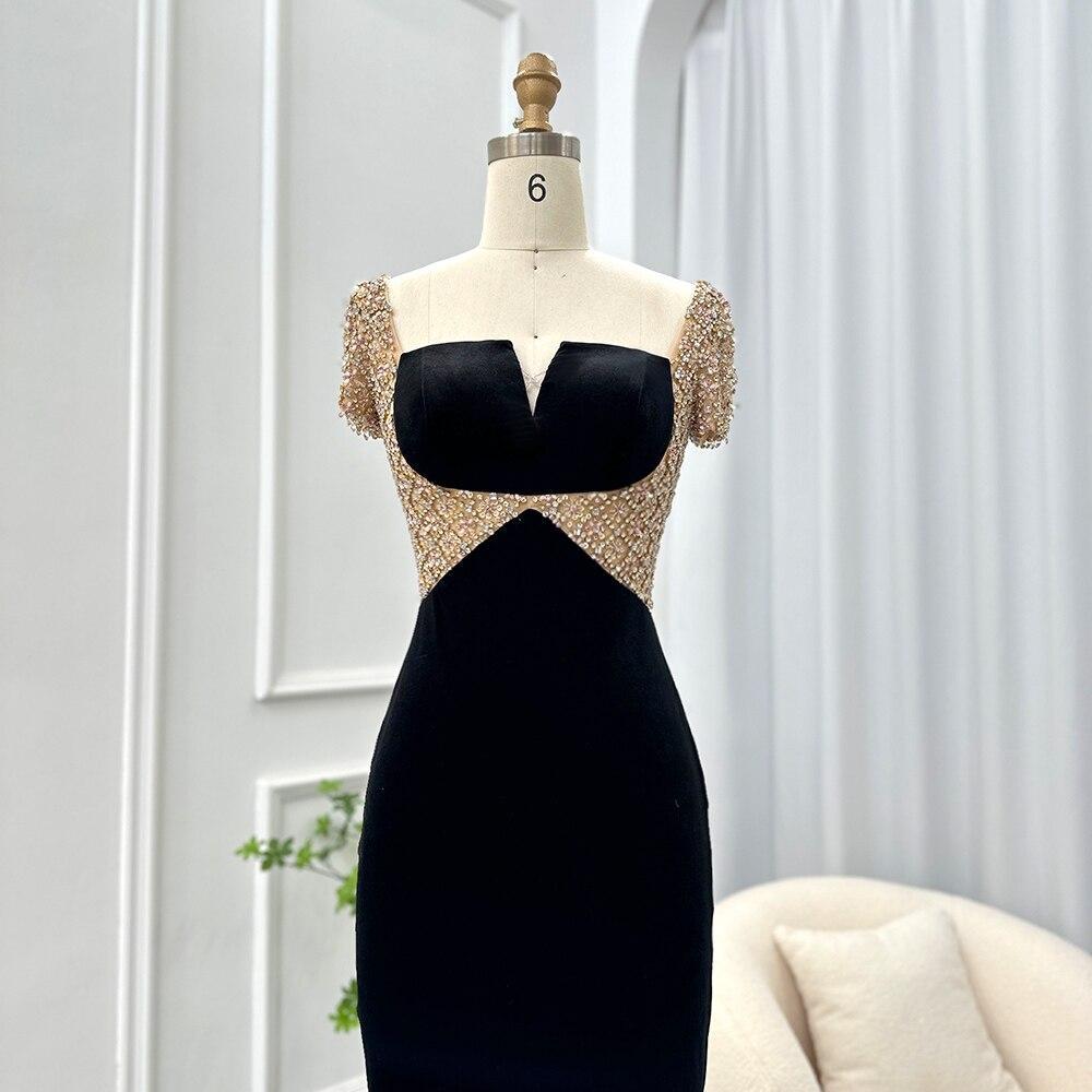 Black Midi Straight Evening Dresses 2023 Luxury Dubai Crystal Ankle Length Arabic Women Wedding Party Gowns SS282