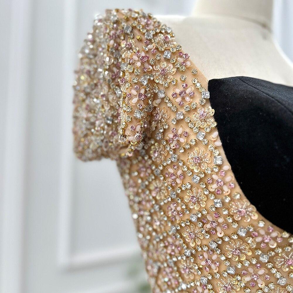 Black Midi Straight Evening Dresses 2023 Luxury Dubai Crystal Ankle Length Arabic Women Wedding Party Gowns SS282