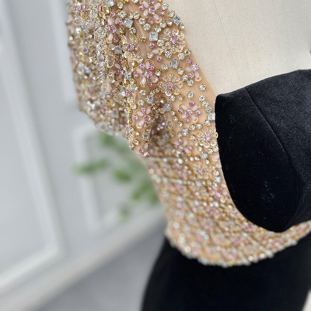 Black Midi Straight Evening Dresses 2023 Luxury Dubai Crystal Ankle Length Arabic Women Wedding Party Gowns SS282