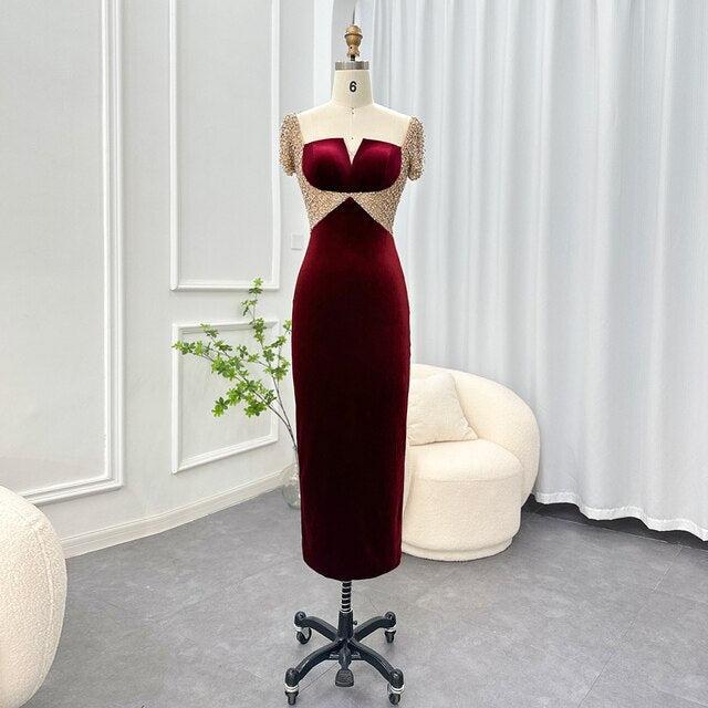 Black Midi Straight Evening Dresses 2023 Luxury Dubai Crystal Ankle Length Arabic Women Wedding Party Gowns SS282