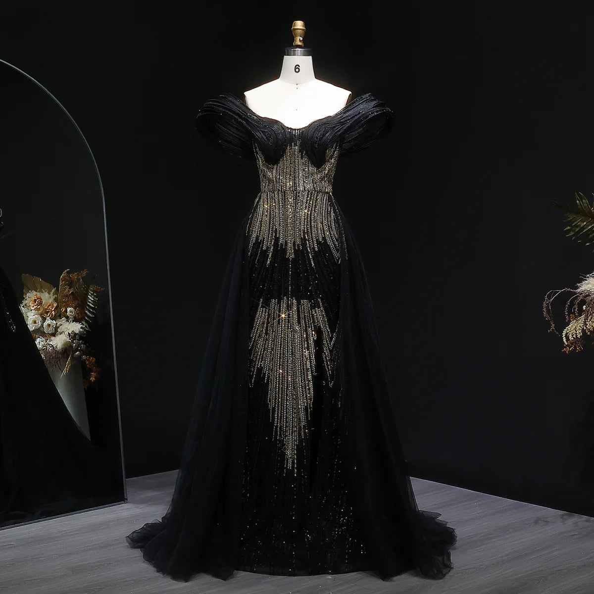 Elegant Corset Beaded Evening Dress with Flowing Overskirt SS717