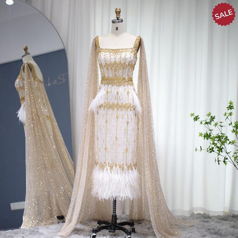 Bling Gray Mermaid Arabic Evening Dress with Cape Luxury Feather Dubai Formal Dresses for Women Wedding Party SS279