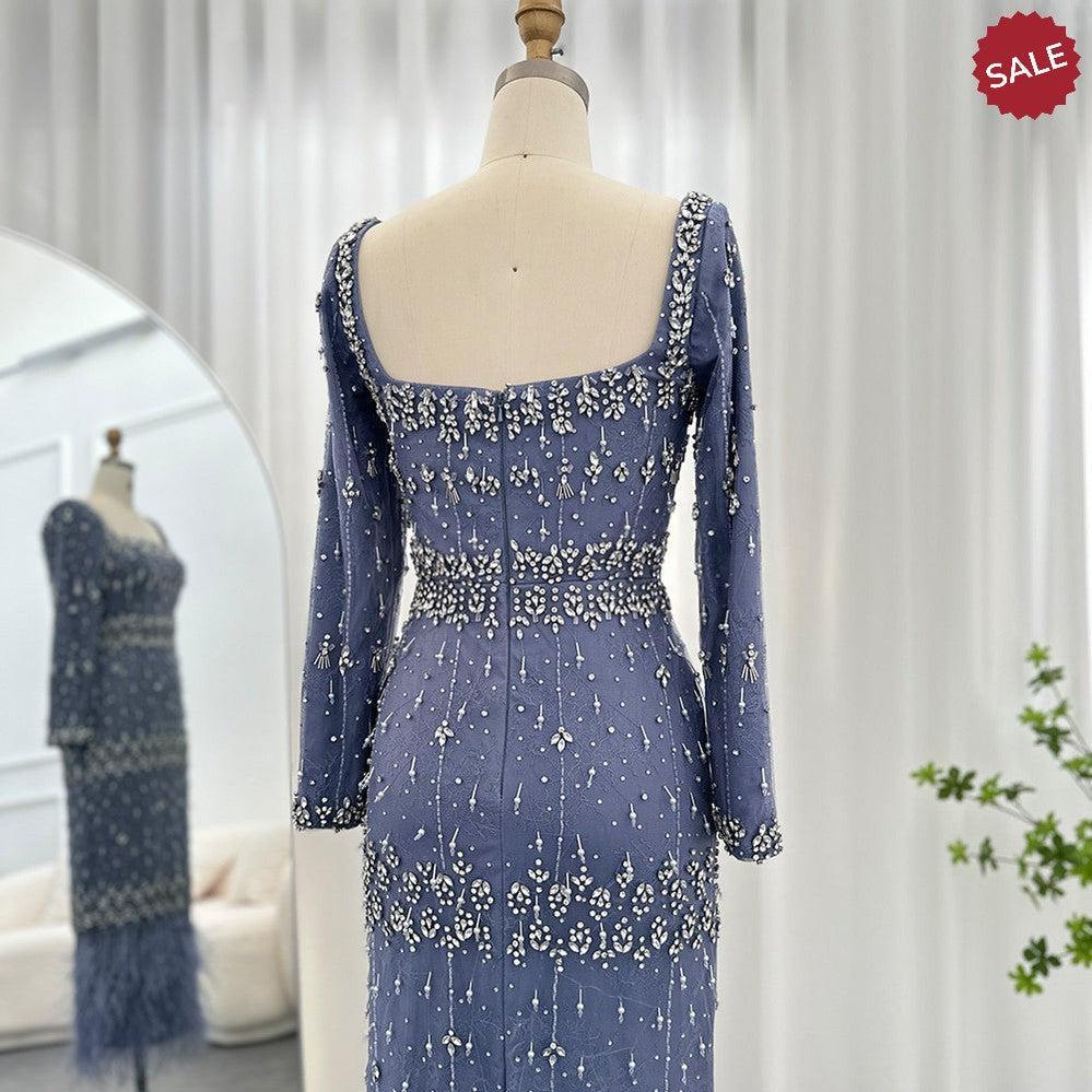 Bling Gray Mermaid Arabic Evening Dress with Cape Luxury Feather Dubai Formal Dresses for Women Wedding Party SS279