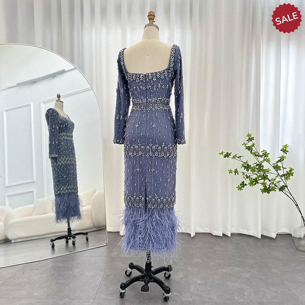 Bling Gray Mermaid Arabic Evening Dress with Cape Luxury Feather Dubai Formal Dresses for Women Wedding Party SS279