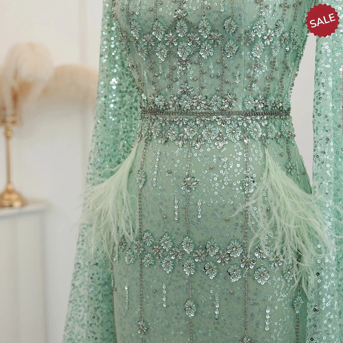 Bling Gray Mermaid Arabic Evening Dress with Cape Luxury Feather Dubai Formal Dresses for Women Wedding Party SS279