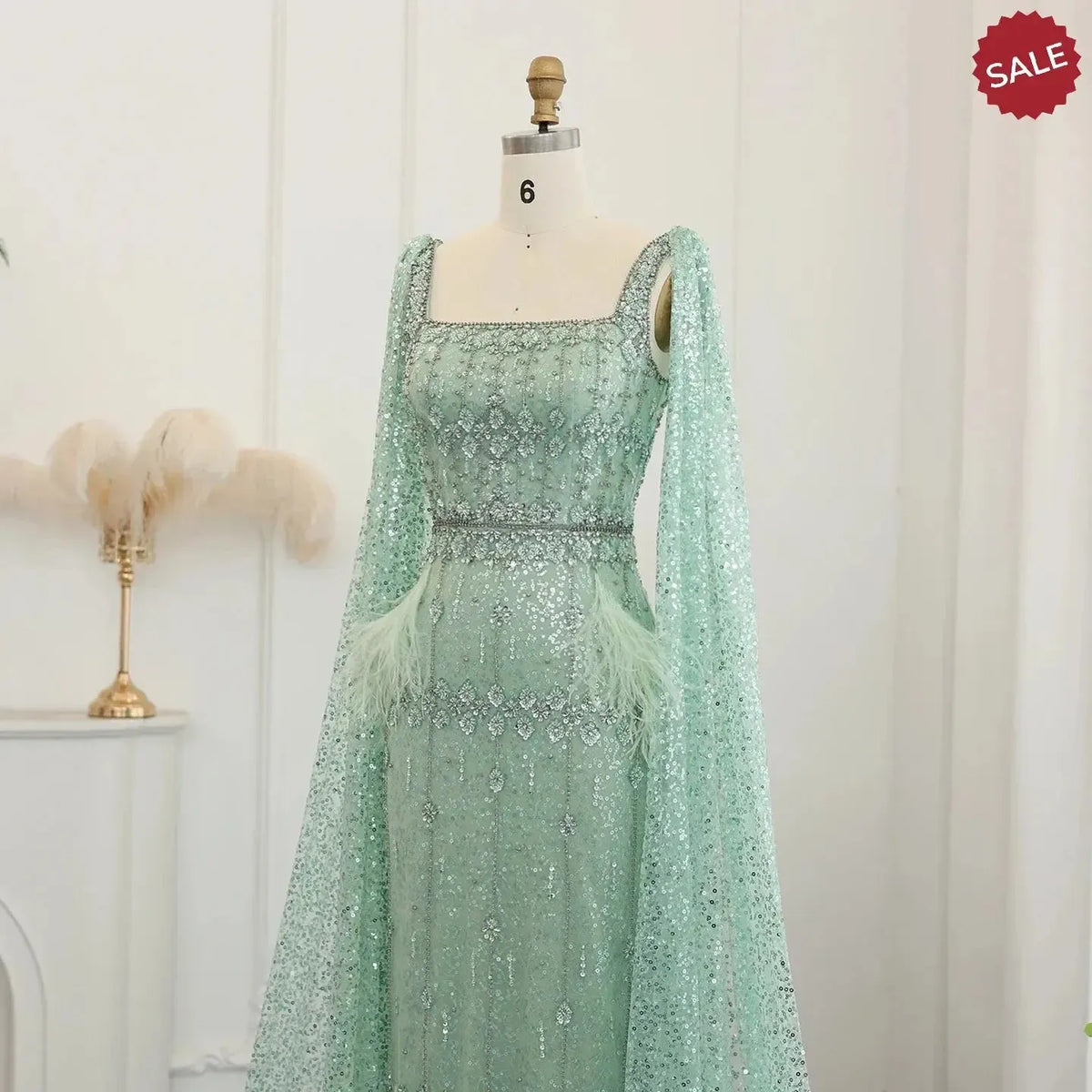 Bling Gray Mermaid Arabic Evening Dress with Cape Luxury Feather Dubai Formal Dresses for Women Wedding Party SS279