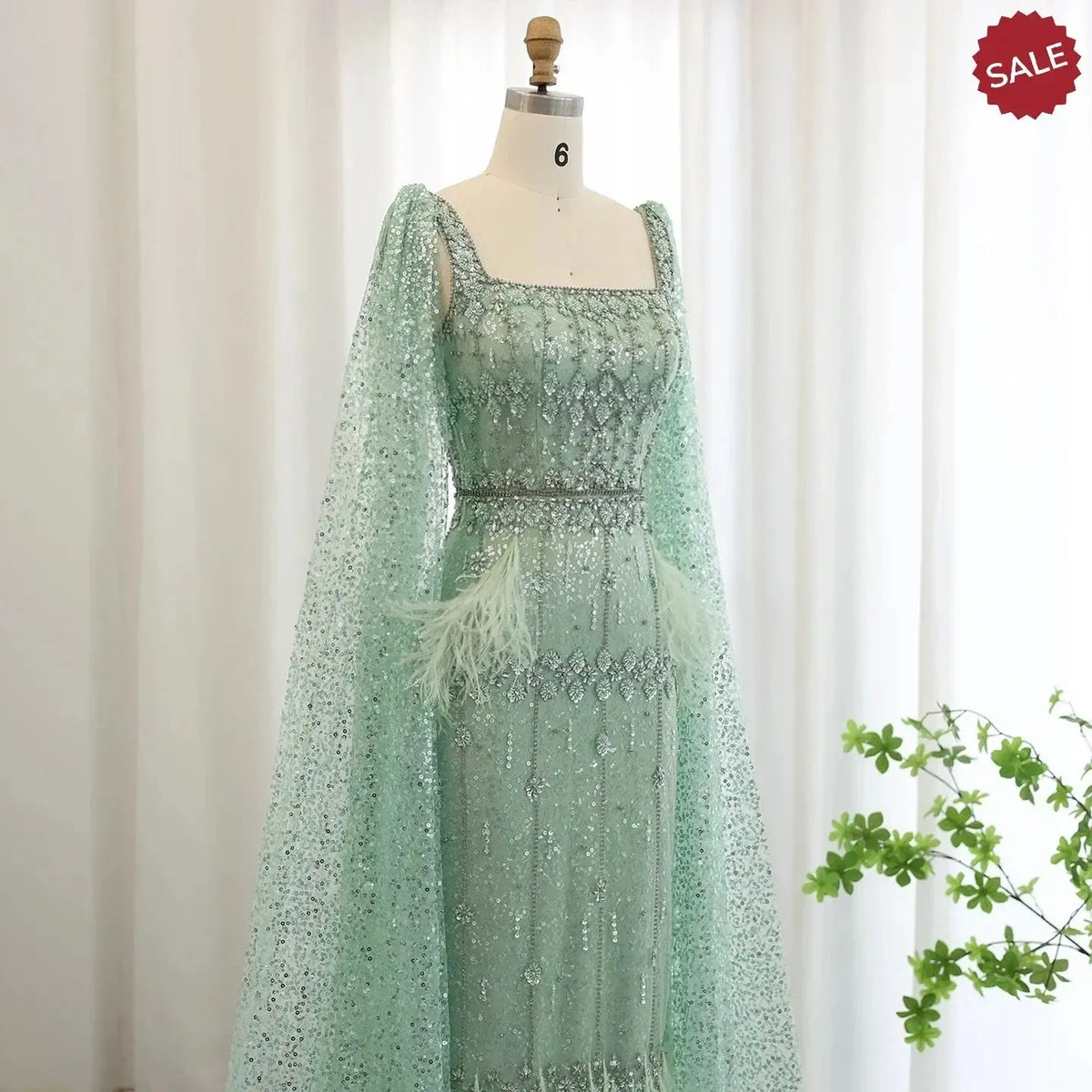 Bling Gray Mermaid Arabic Evening Dress with Cape Luxury Feather Dubai Formal Dresses for Women Wedding Party SS279