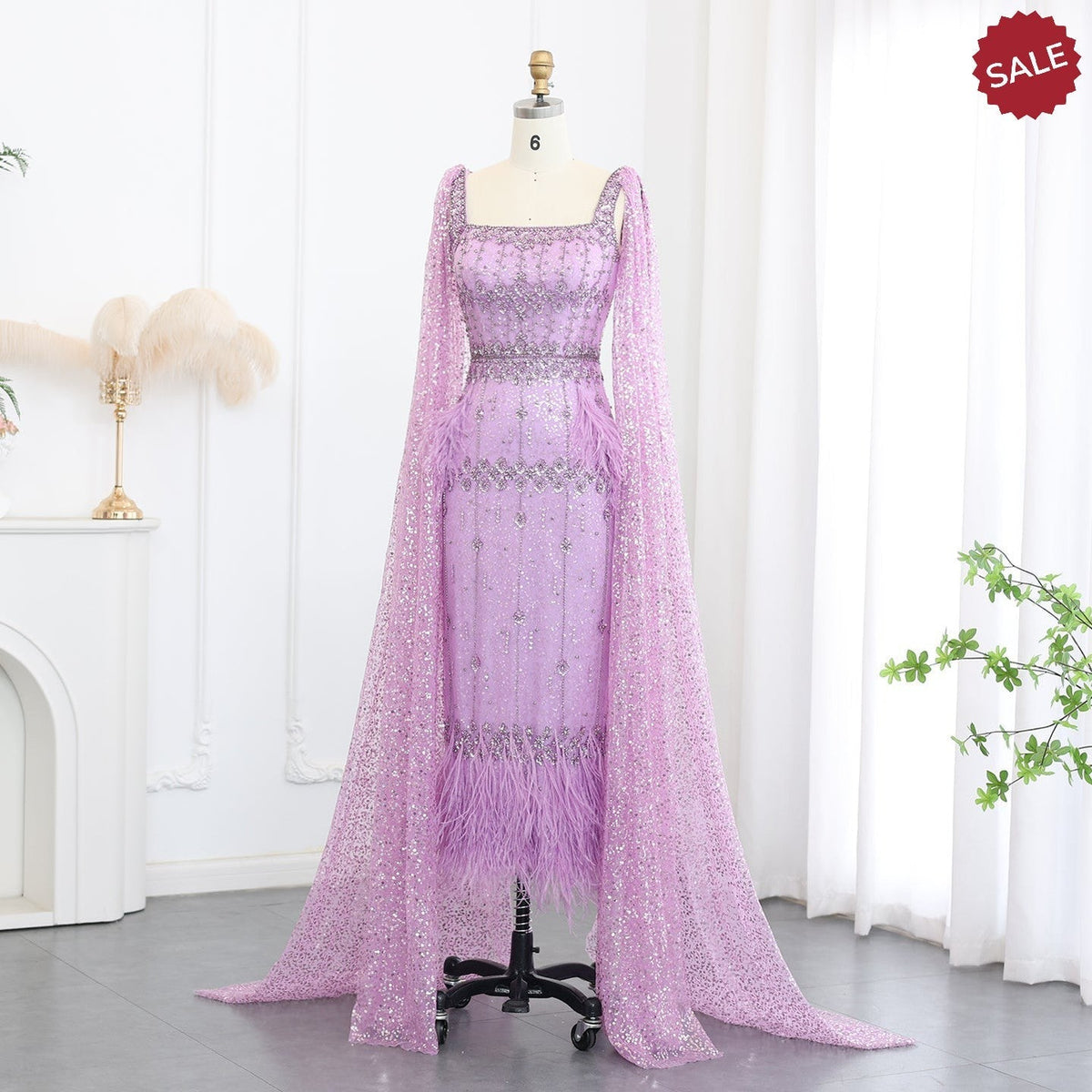 Bling Gray Mermaid Arabic Evening Dress with Cape Luxury Feather Dubai Formal Dresses for Women Wedding Party SS279
