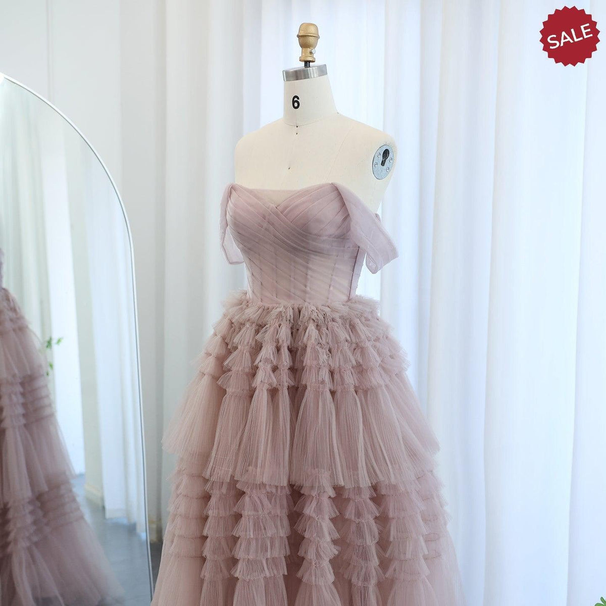Blush Pink Off Shoulder Ruffles Evening Dress for Women Wedding Elegant Tiered Ball Gown Prom Party Desses SF087