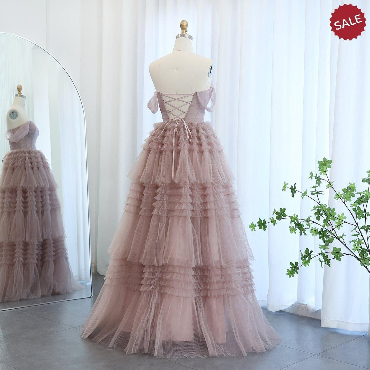 Blush Pink Off Shoulder Ruffles Evening Dress for Women Wedding Elegant Tiered Ball Gown Prom Party Desses SF087