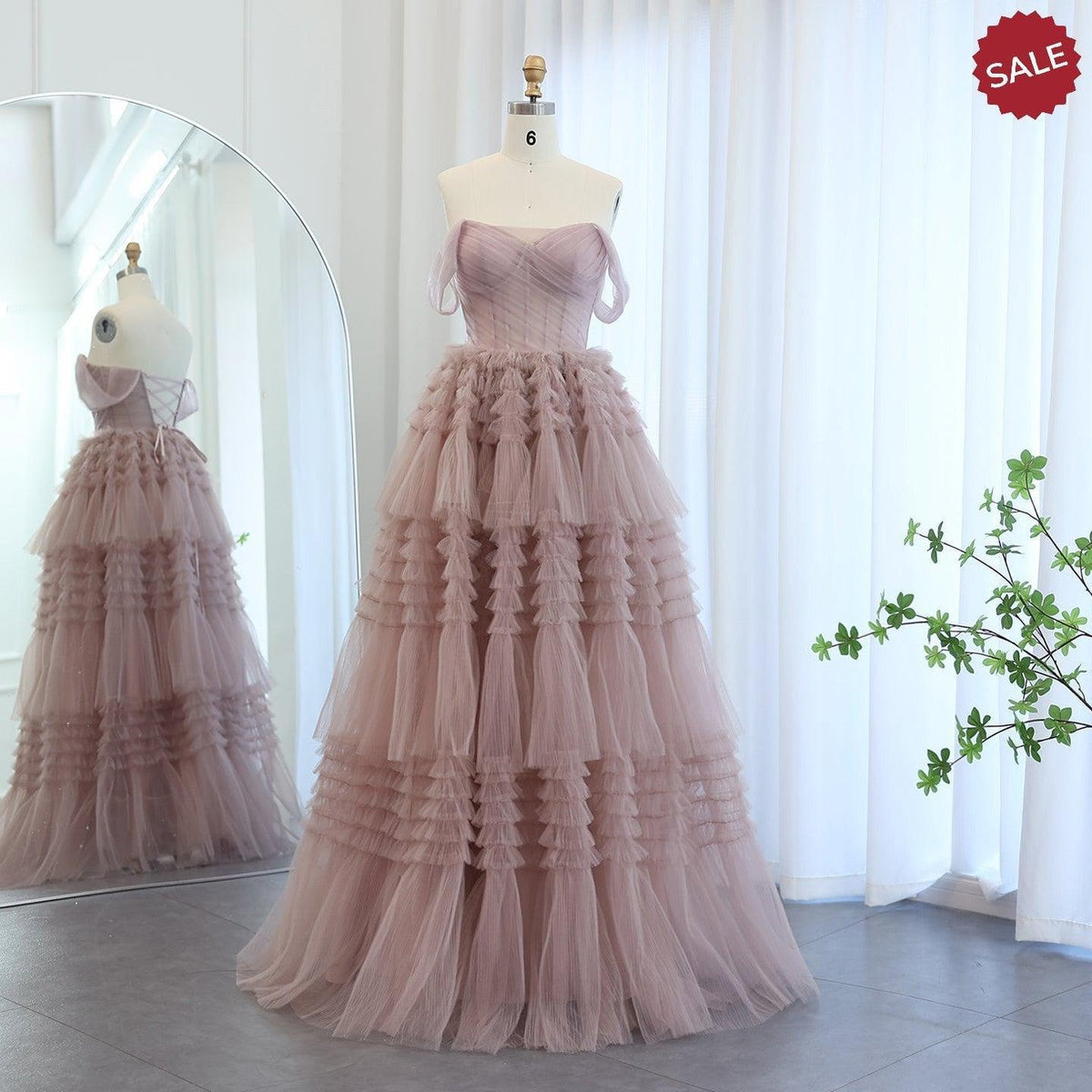 Blush Pink Off Shoulder Ruffles Evening Dress for Women Wedding Elegant Tiered Ball Gown Prom Party Desses SF087