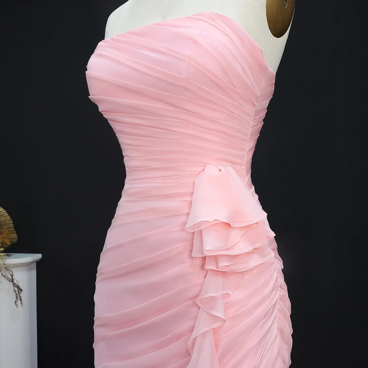 Blush Pink Ruffles Strapless Mermaid Evening Dress SF077