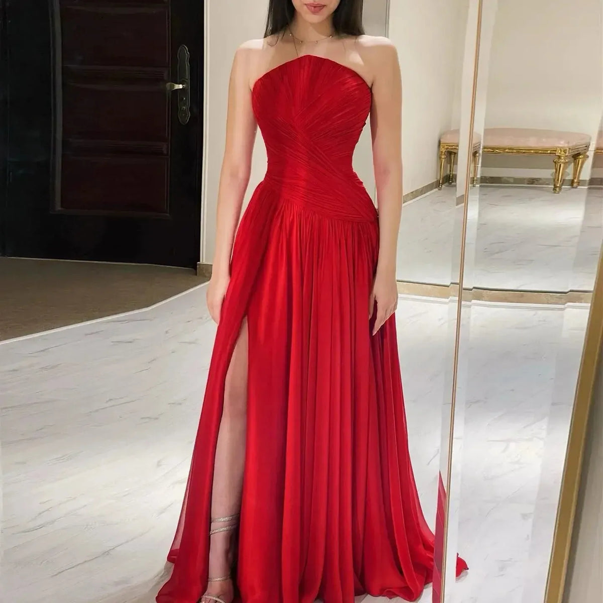 Burgundy Chiffon Long Arabic Evening Dress for Women 2024 Elegant Dubai Wedding Guest Party Gowns with Slit SF141