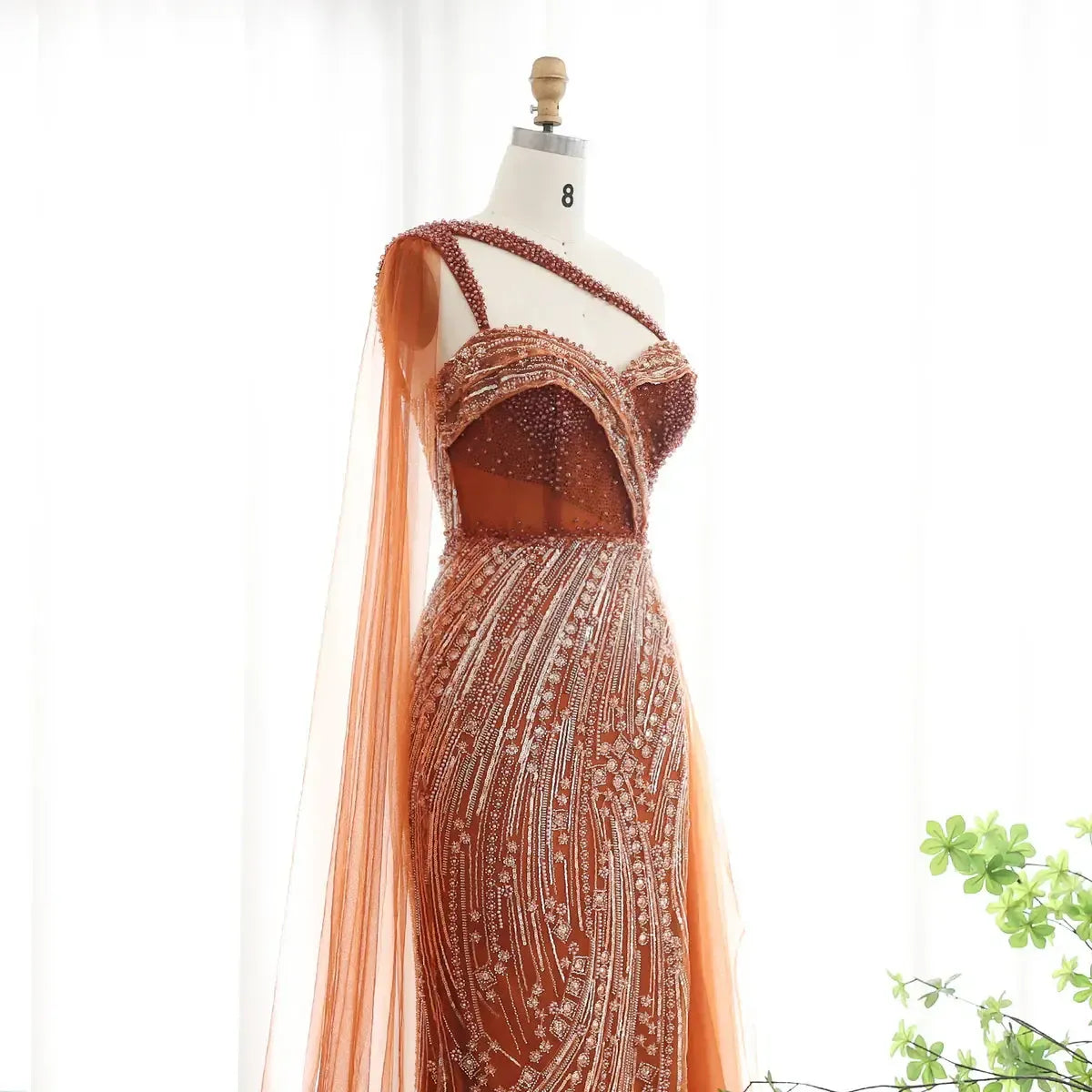 Burgundy One Shoulder Mermaid Evening Dresses with Cape Overskirt Women Wedding Party Long Prom Formal Gowns SS129