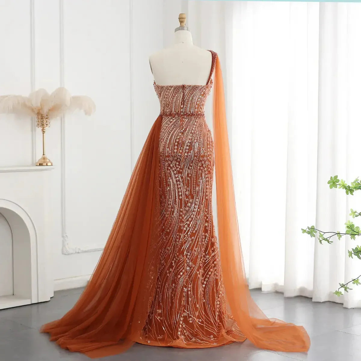 Burgundy One Shoulder Mermaid Evening Dresses with Cape Overskirt Women Wedding Party Long Prom Formal Gowns SS129